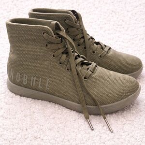 NOBULL High Top Trainer Olive Green Knit Cross Training Shoes Womens 8.5 Mens 7